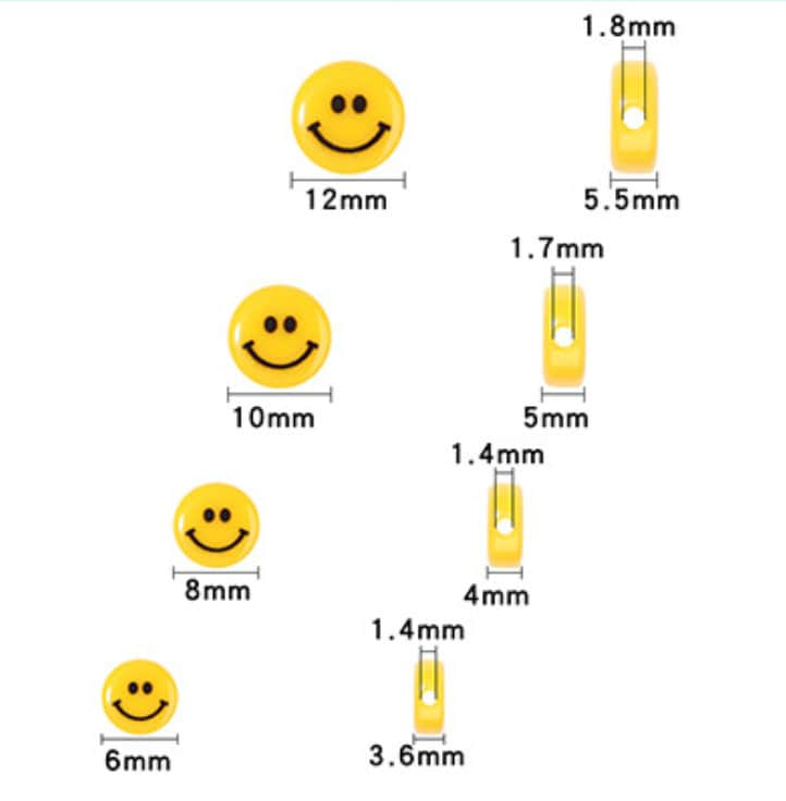 VERTICAL HOLE Yellow Flat Round Smiley Face Beads (Multiple Sizes)