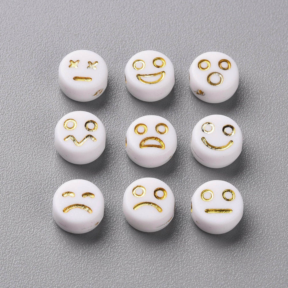 White Round Acrylic with Gold Mixed Faces Beads (4mm x 7mm)