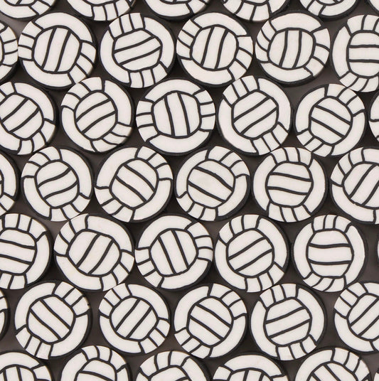 10MM White Volleyball, Sports Themed Polymer Clay Beads