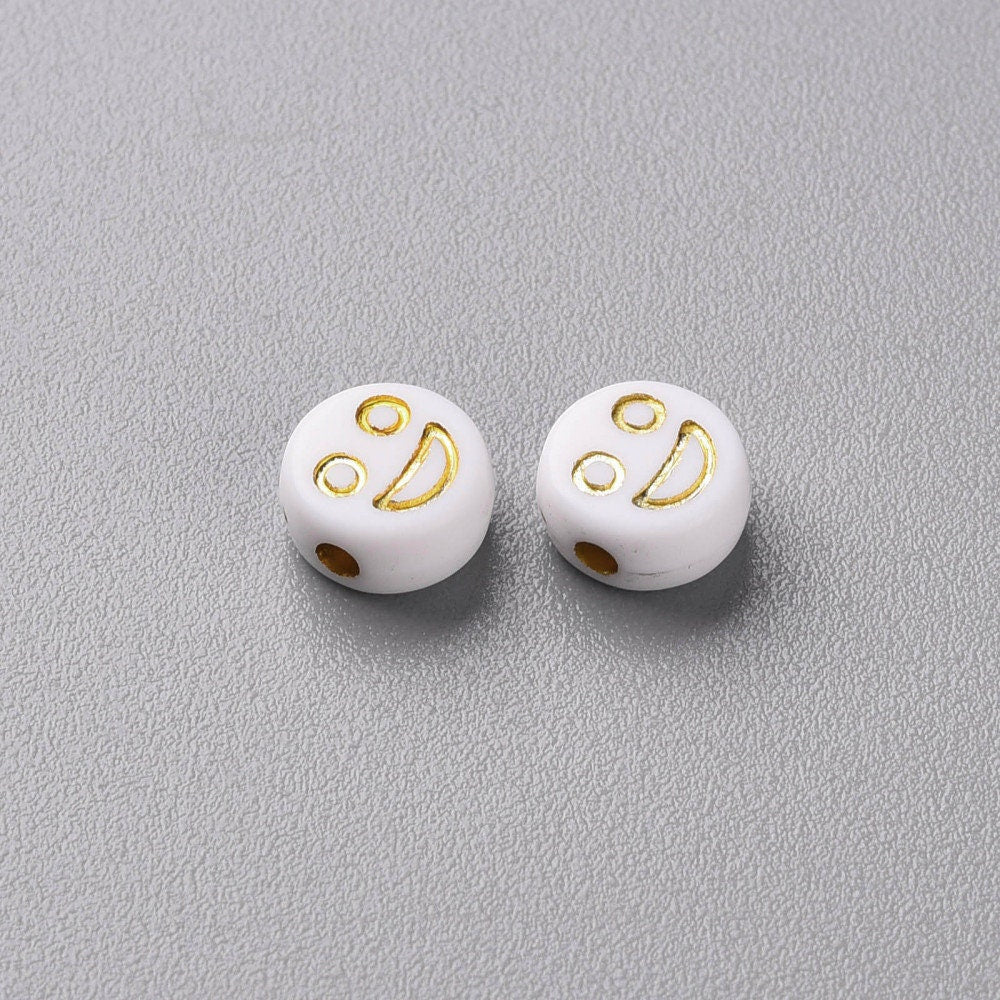 White Round Acrylic with Gold Mixed Faces Beads (4mm x 7mm)