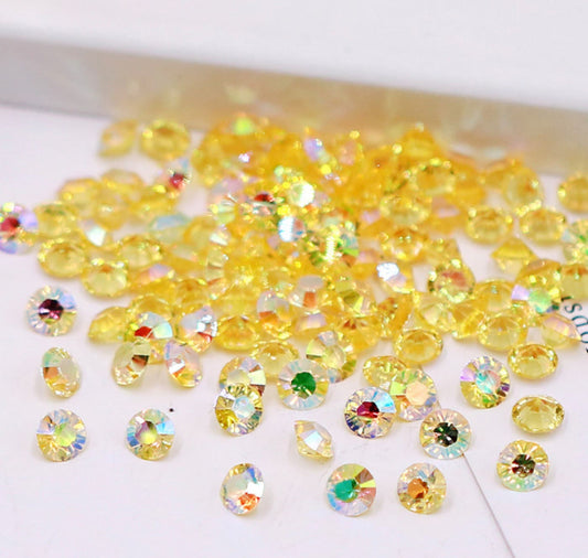 Yellow AB Resin Rhinestones, Non-Hotfix, Pointed Rhinestone (4MM/6MM)  D27-01