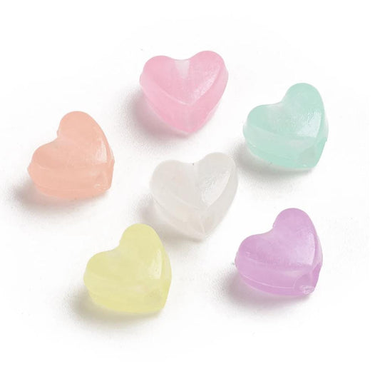 BULK 8.5MM Glow-in-the-dark Heart Shaped Acrylic Spacer Beads