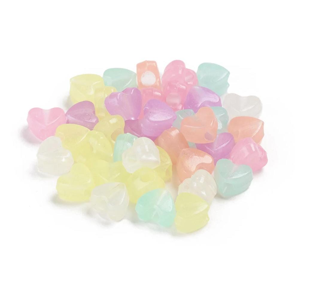 BULK 8.5MM Glow-in-the-dark Heart Shaped Acrylic Spacer Beads