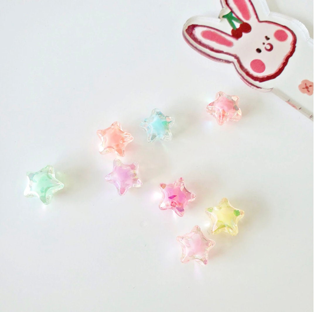 BULK 11MM Cute Acrylic Rainbow Star Beads (Mixed Colors)