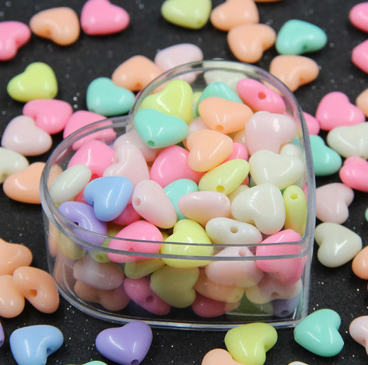 BULK 13MM Rounded Pastel Acrylic Heart Spacer Beads with Vertical Hole