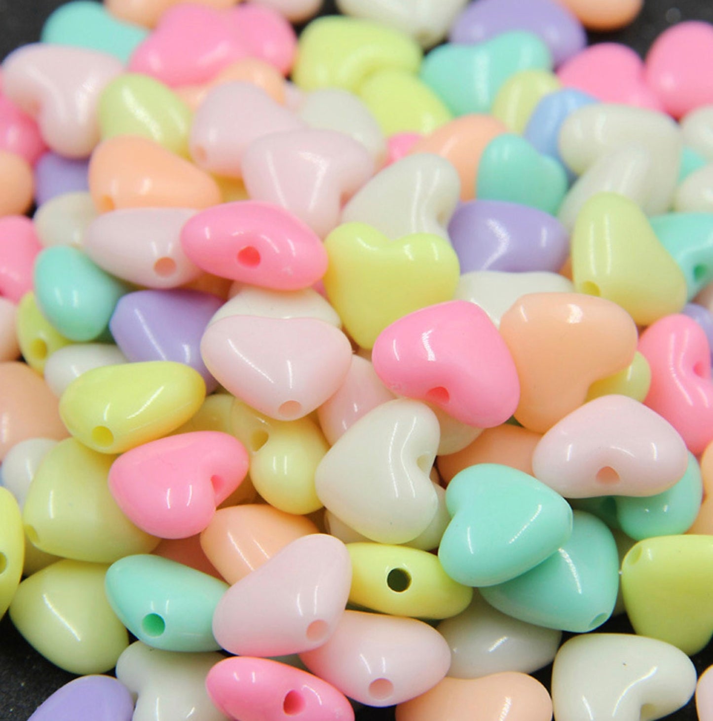 BULK 13MM Rounded Pastel Acrylic Heart Spacer Beads with Vertical Hole