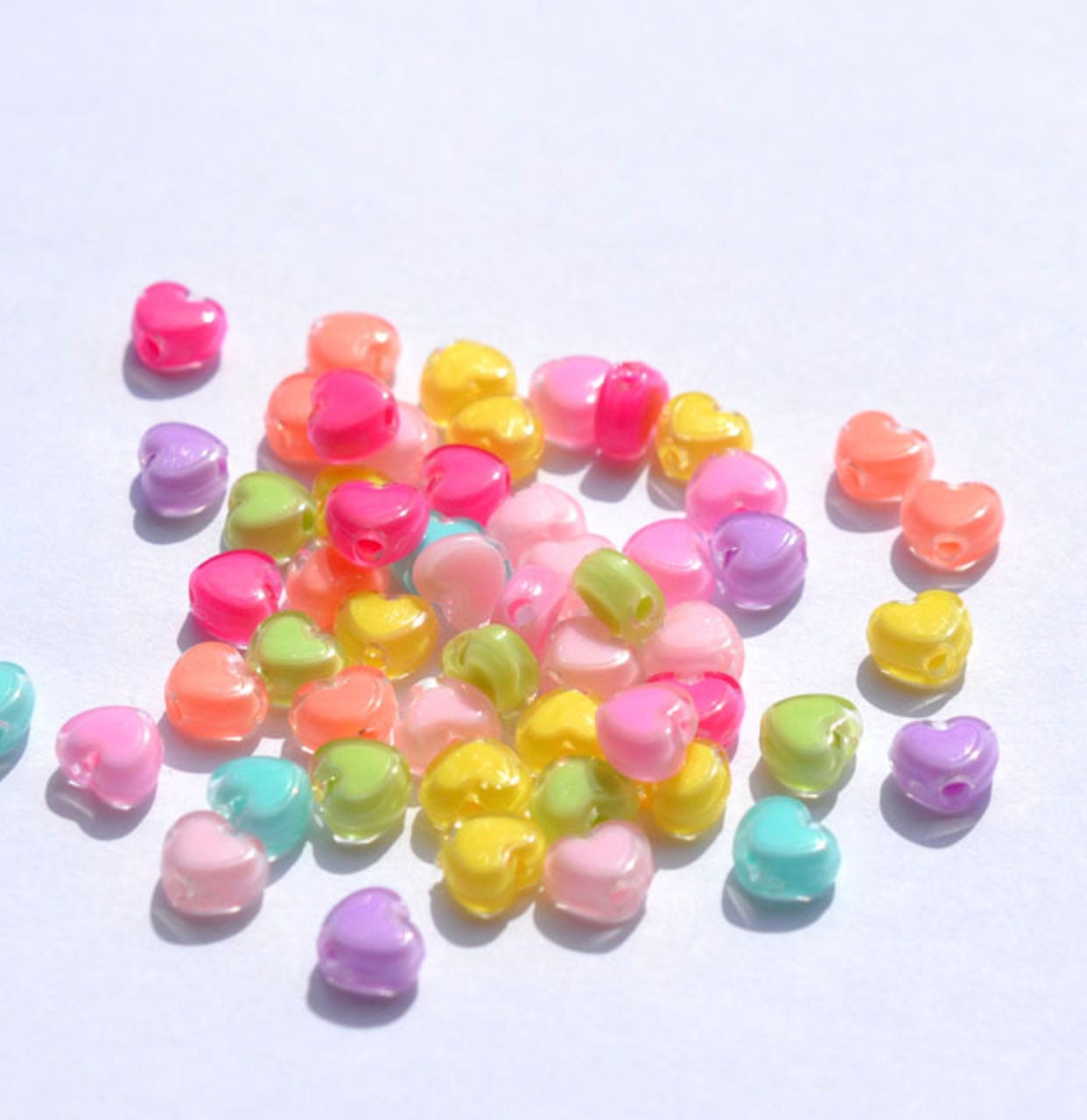 BULK 9MM Bright Colored Heart Acrylic Spacer Beads with Vertical Hole