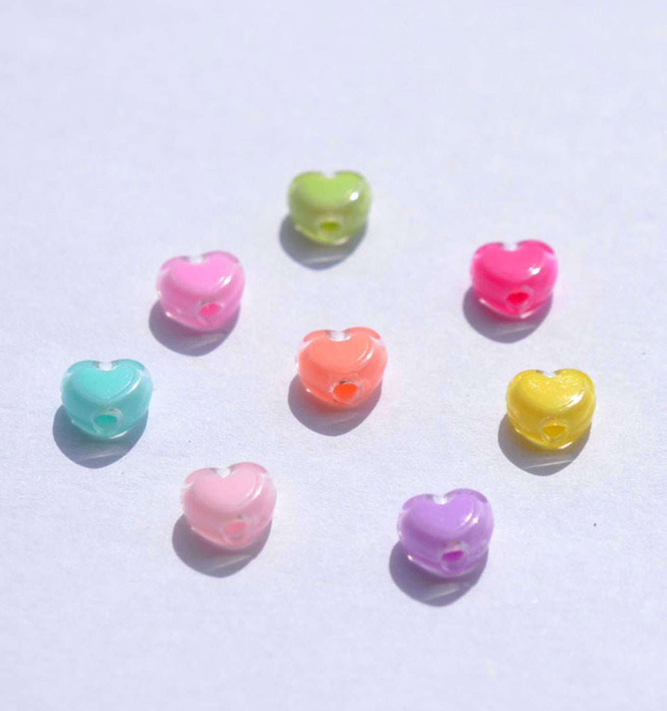 BULK 9MM Bright Colored Heart Acrylic Spacer Beads with Vertical Hole