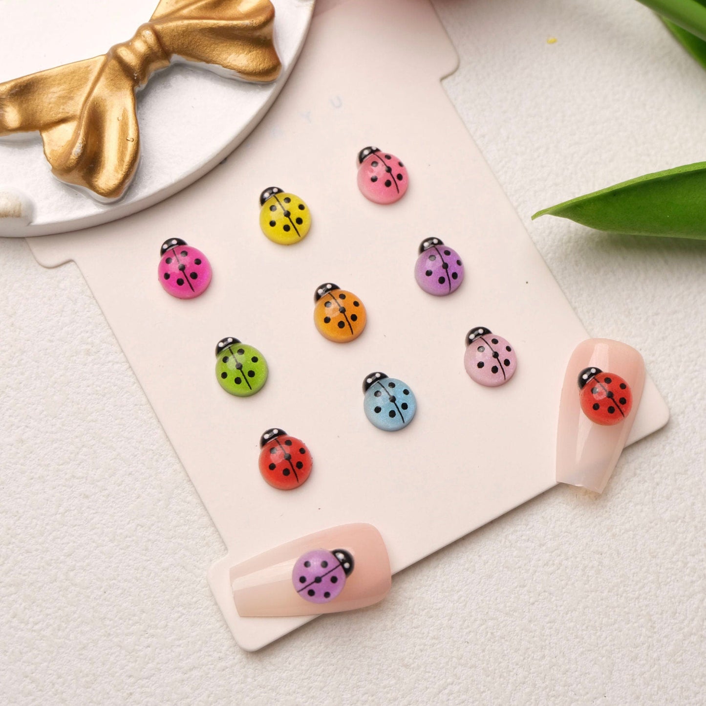10MM x 8MM Multi-Colored Ladybug Themed 3D Nail Art Charms, Mini Cabochon