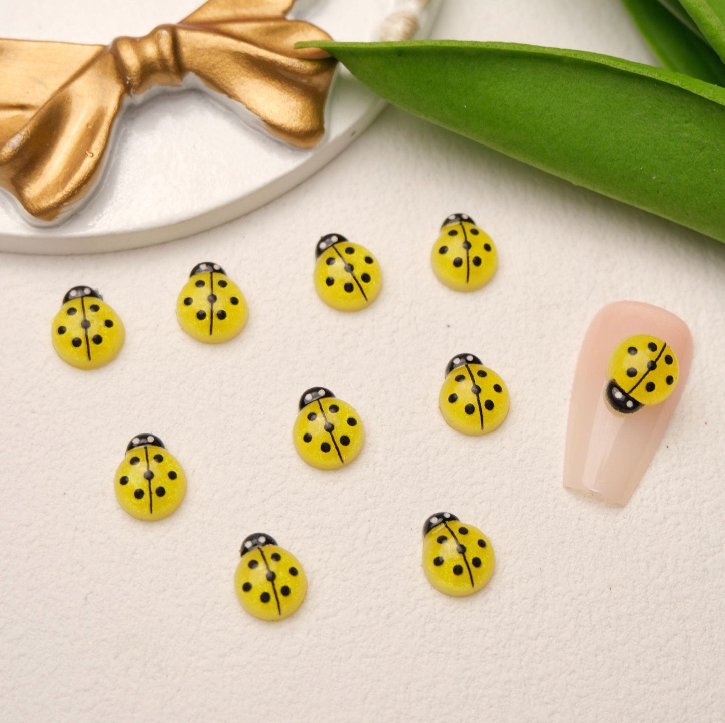 10MM x 8MM Multi-Colored Ladybug Themed 3D Nail Art Charms, Mini Cabochon