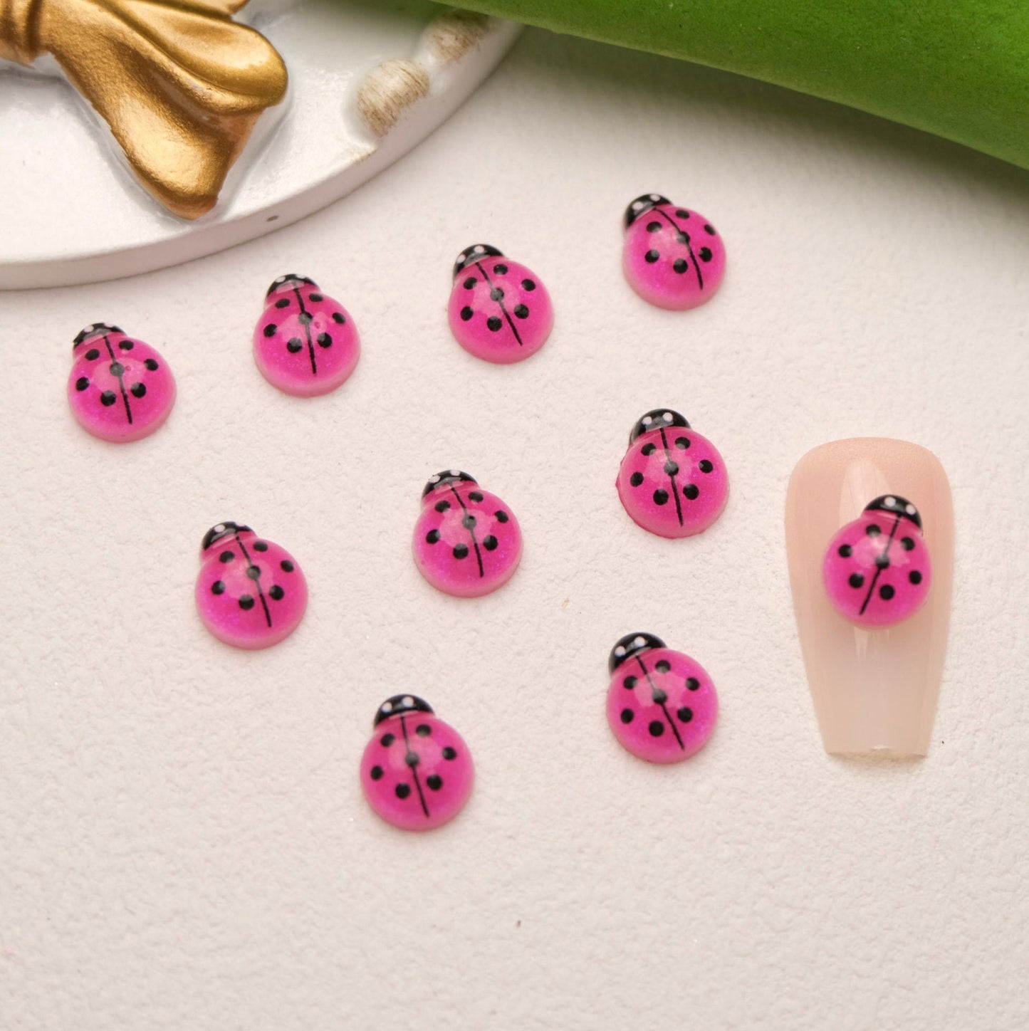 10MM x 8MM Multi-Colored Ladybug Themed 3D Nail Art Charms, Mini Cabochon