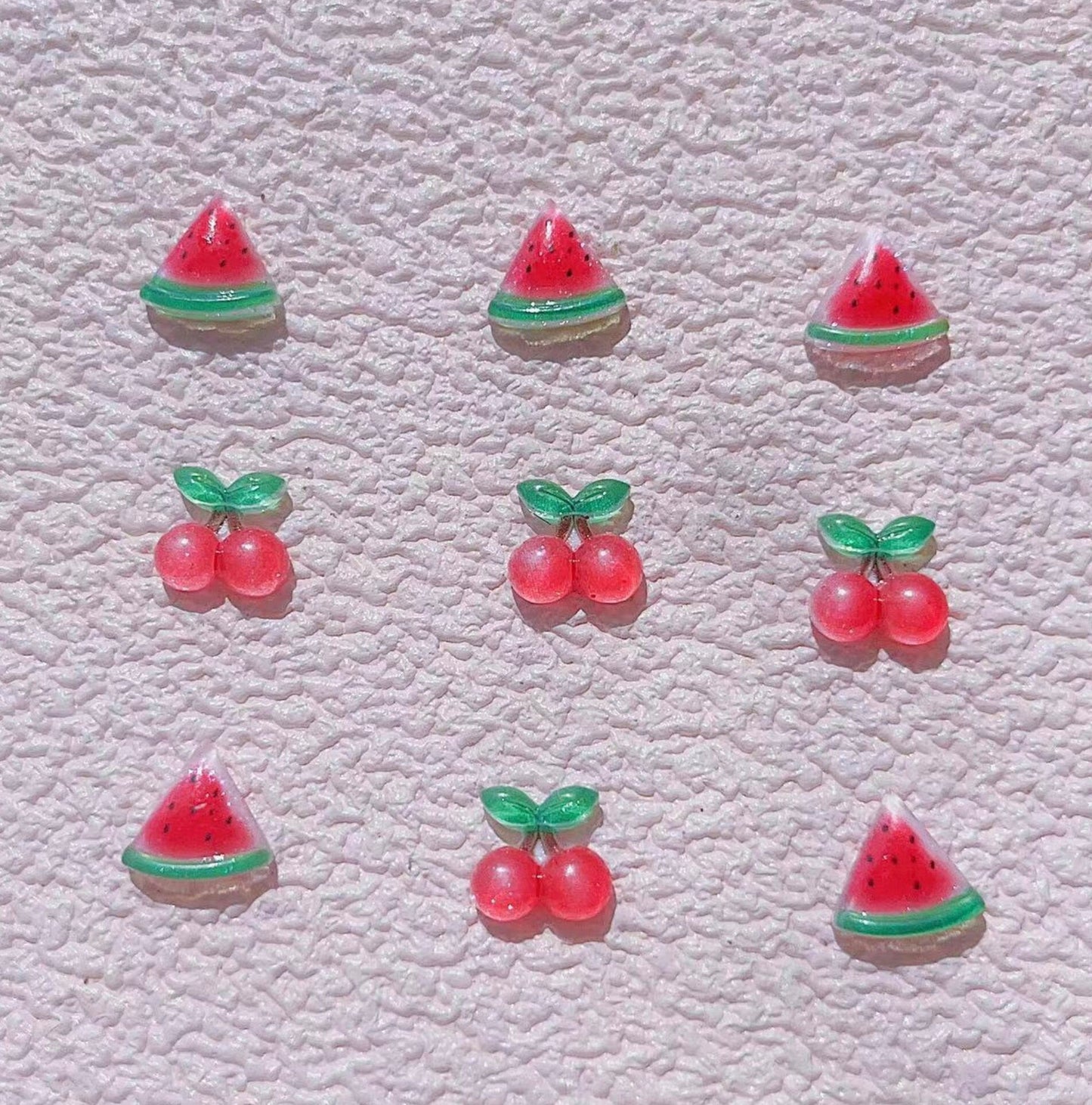 10MM x 10MM Translucent Watermelon Slice and Cherry Themed 3D Nail Art Charms