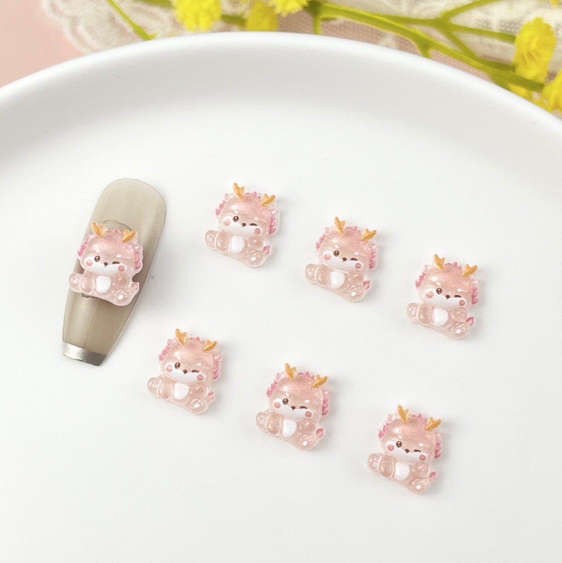 10MM x 10MM Colorful Dragons 3D Nail Art Charms, Mini Cabochon