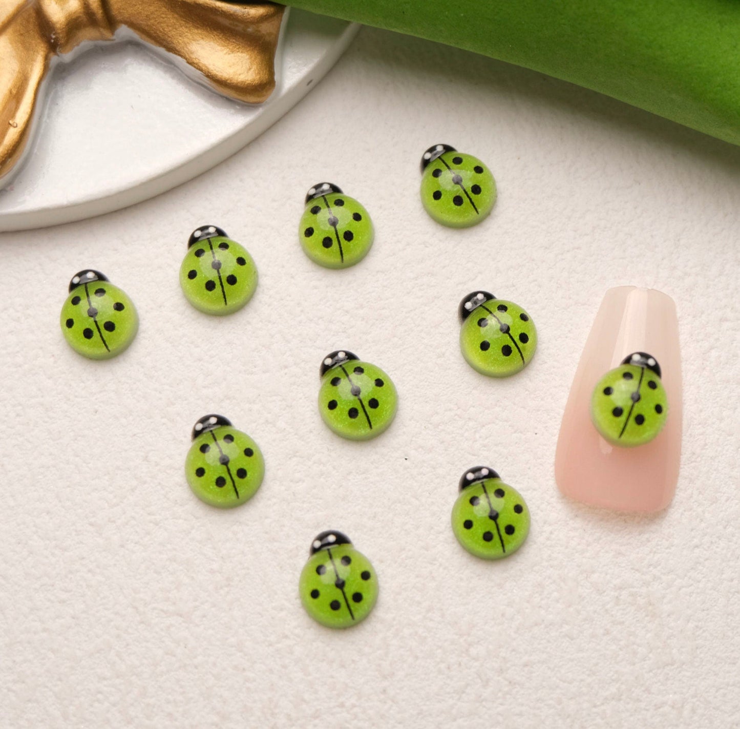 10MM x 8MM Multi-Colored Ladybug Themed 3D Nail Art Charms, Mini Cabochon