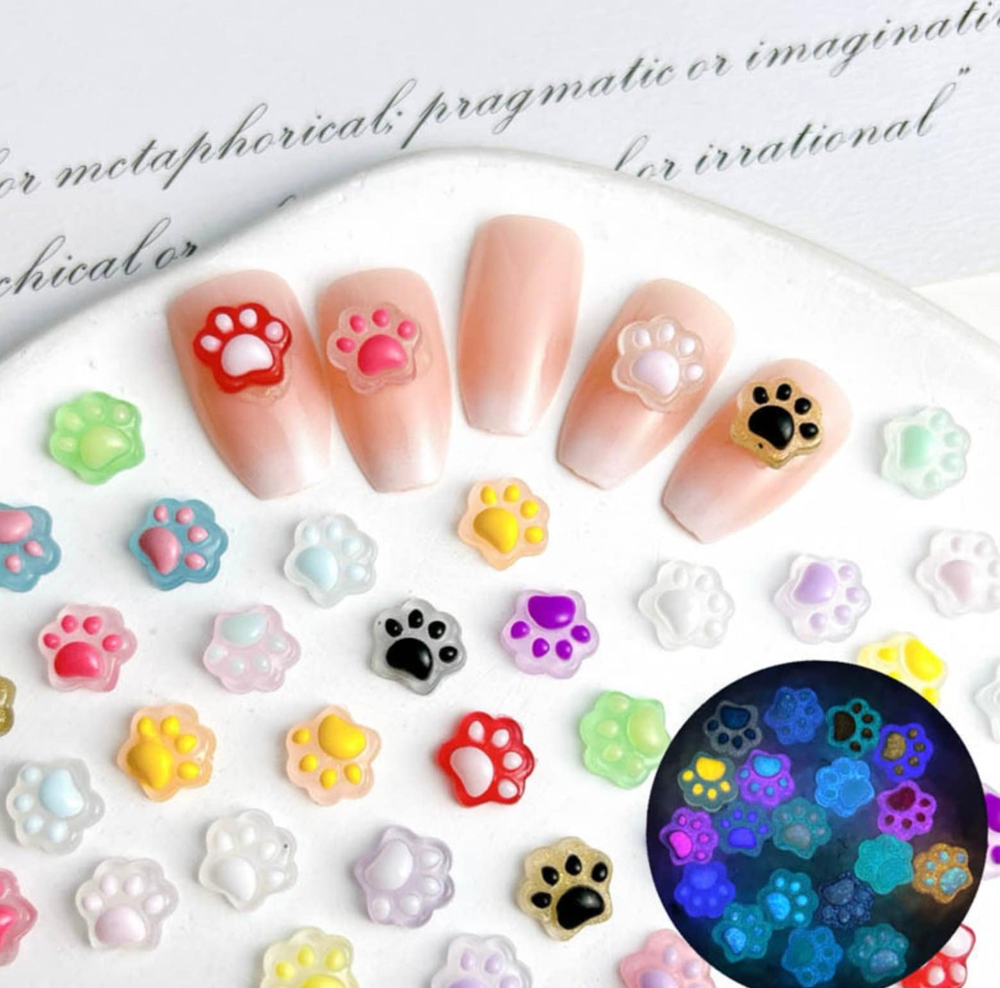 10MM x 9MM Color Changing Animal Paw 3D Nail Art Charms, Mini Cabochon