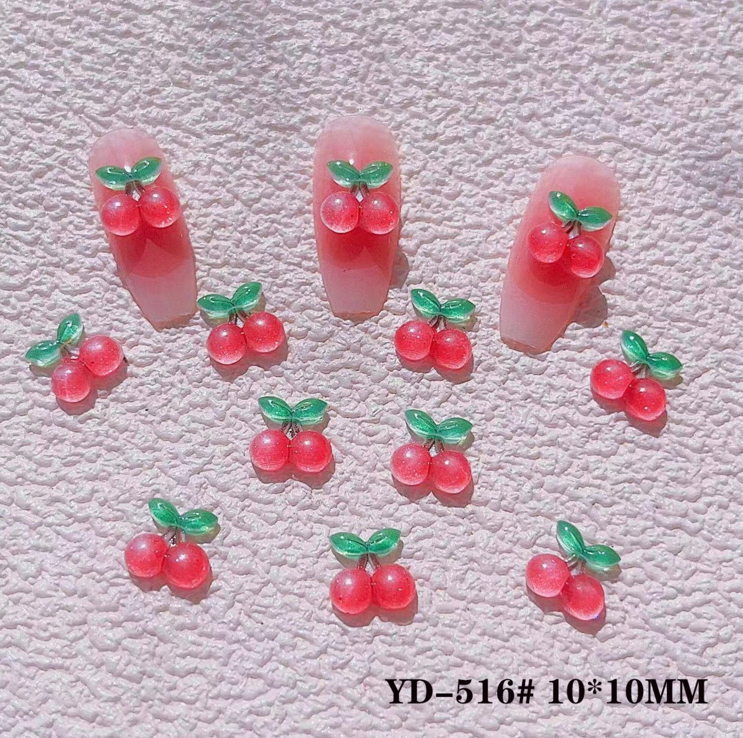 10MM x 10MM Translucent Watermelon Slice and Cherry Themed 3D Nail Art Charms