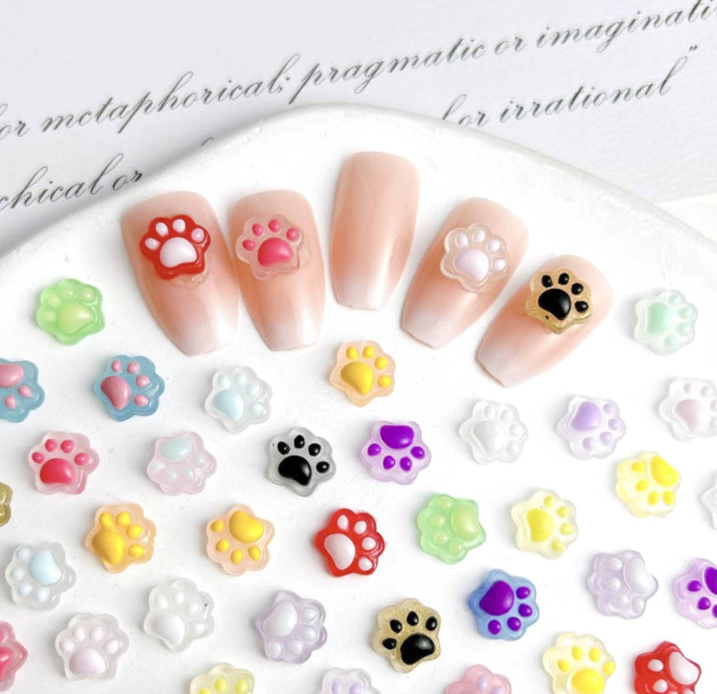 10MM x 9MM Color Changing Animal Paw 3D Nail Art Charms, Mini Cabochon