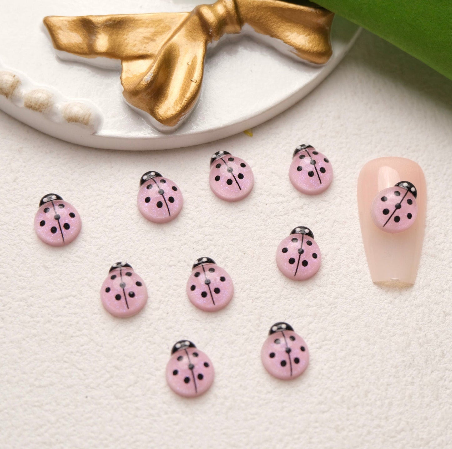 10MM x 8MM Multi-Colored Ladybug Themed 3D Nail Art Charms, Mini Cabochon