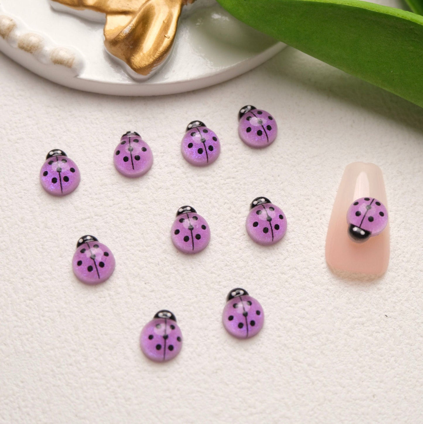 10MM x 8MM Multi-Colored Ladybug Themed 3D Nail Art Charms, Mini Cabochon