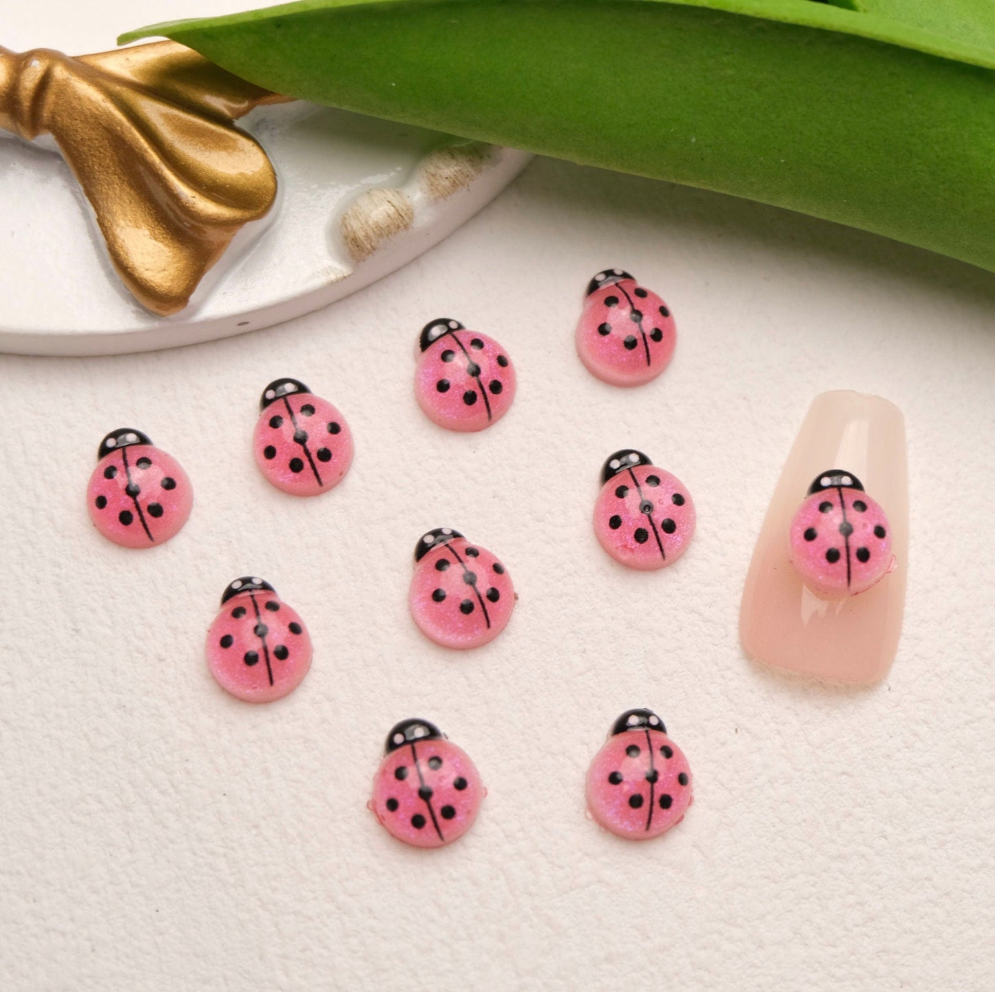 10MM x 8MM Multi-Colored Ladybug Themed 3D Nail Art Charms, Mini Cabochon