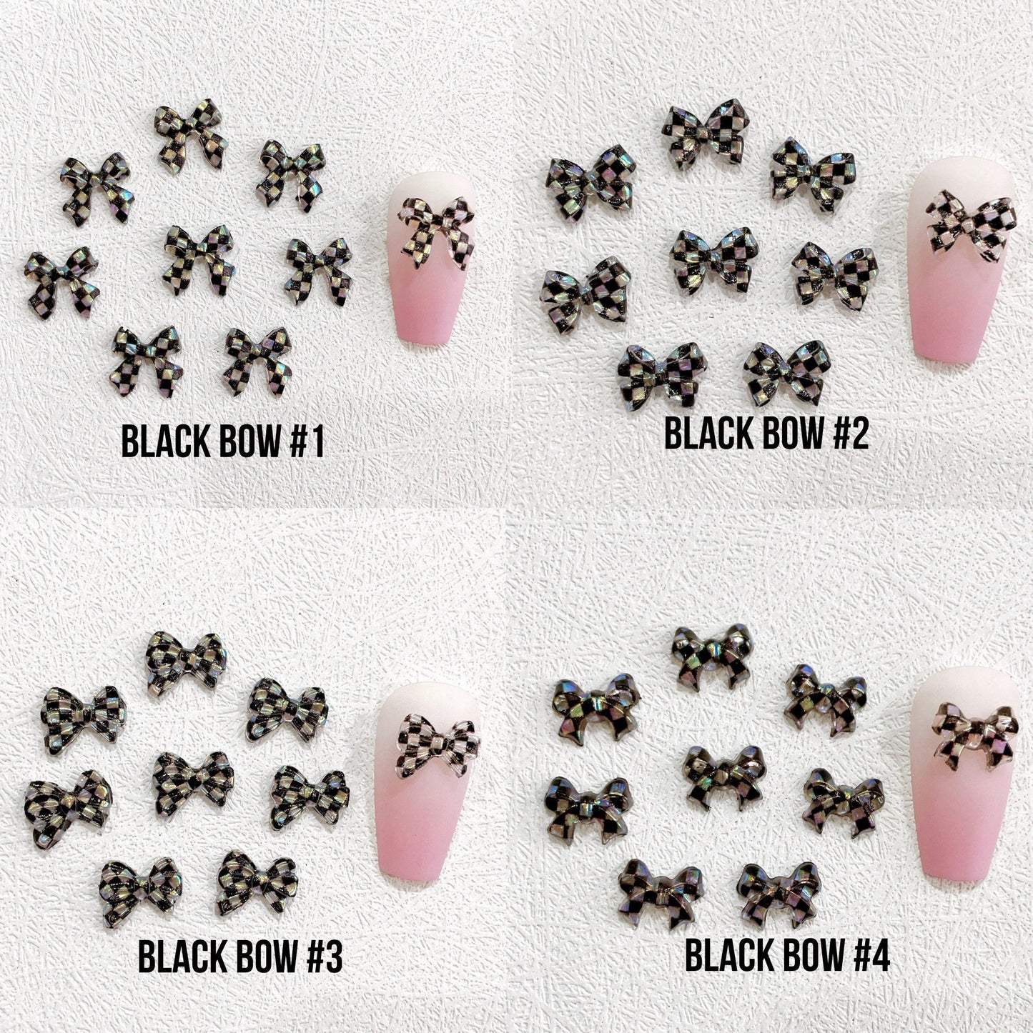 11MM Checkered Ribbon Bows Themed 3D Nail Art Charms, Mini Cabochon