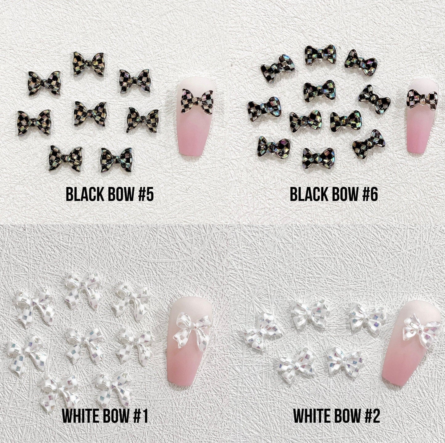 11MM Checkered Ribbon Bows Themed 3D Nail Art Charms, Mini Cabochon
