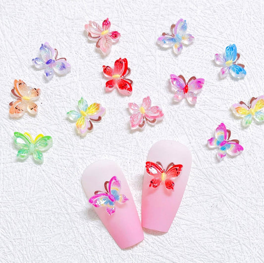 11MM x 8MM Mix Color Gradient Butterflies, Insect Nail Art Charms, Mini Cabochon