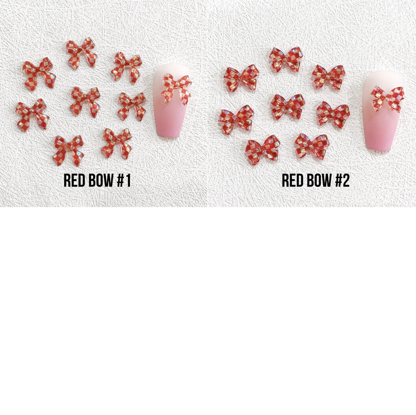 11MM Checkered Ribbon Bows Themed 3D Nail Art Charms, Mini Cabochon