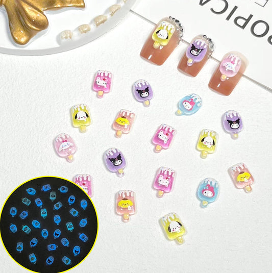 12MM x 7MM Kitty w/Bow and Friends Popsicle 3D Nail Art Charms, Mini Cabochon