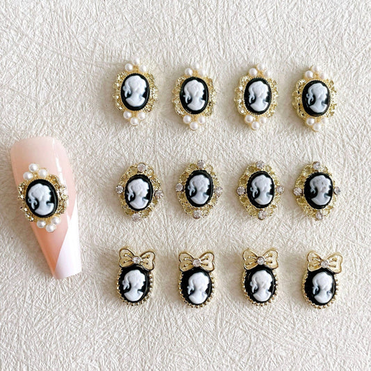 3D Cute Lady In A Portrait Nail Art Charms, Mini Cabochon (10mm x 14mm)