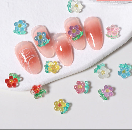 6MM x 7MM Translucent Flowers, Floral Themed 3D Nail Art Charms, Mini Cabochon