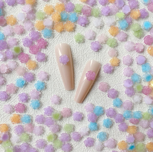 6MM/8MM Cute Jelly Pastel Rose, Flower 3D Nail Art Charms, Mini Cabochon