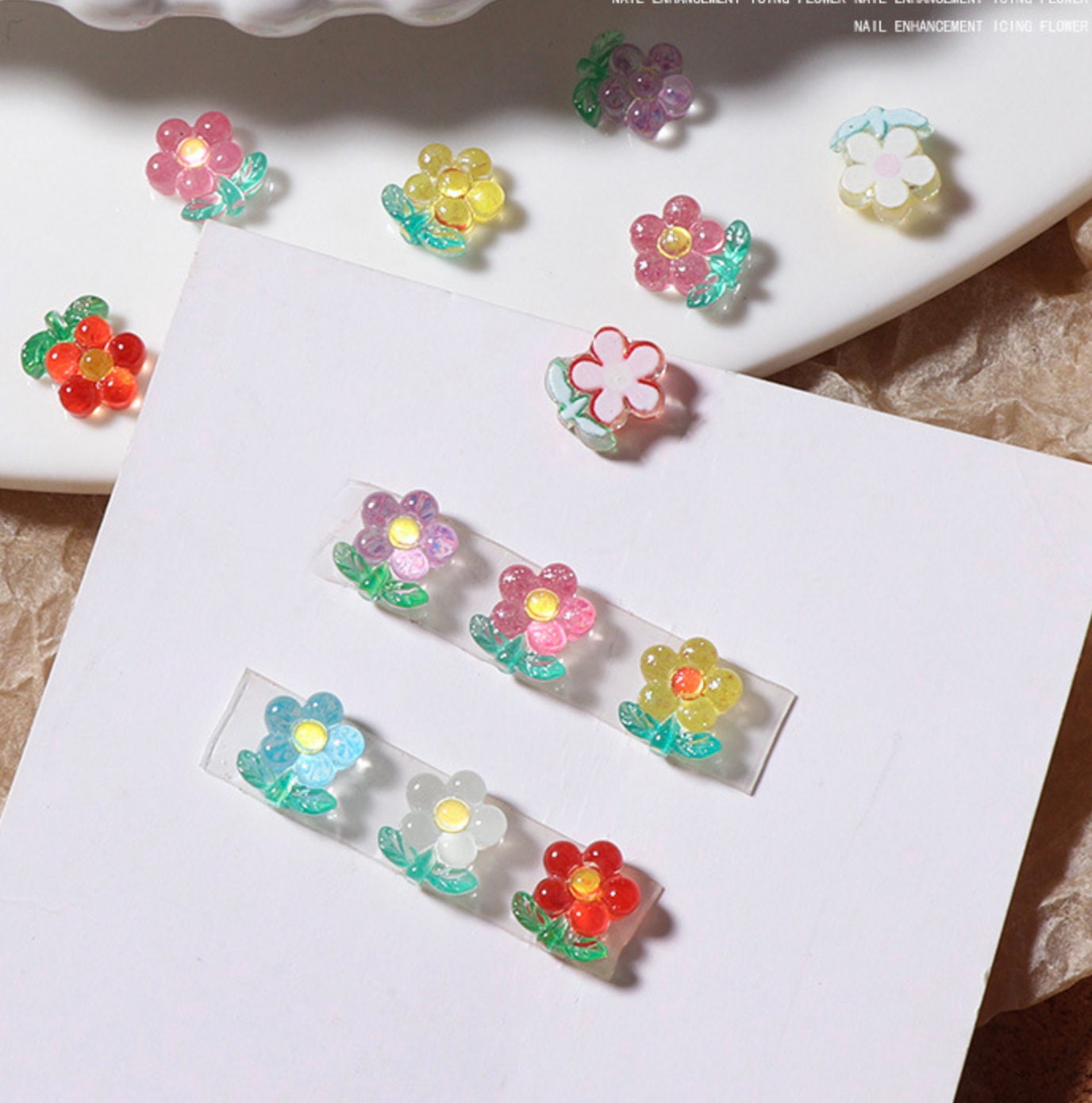 6MM x 7MM Translucent Flowers, Floral Themed 3D Nail Art Charms, Mini Cabochon