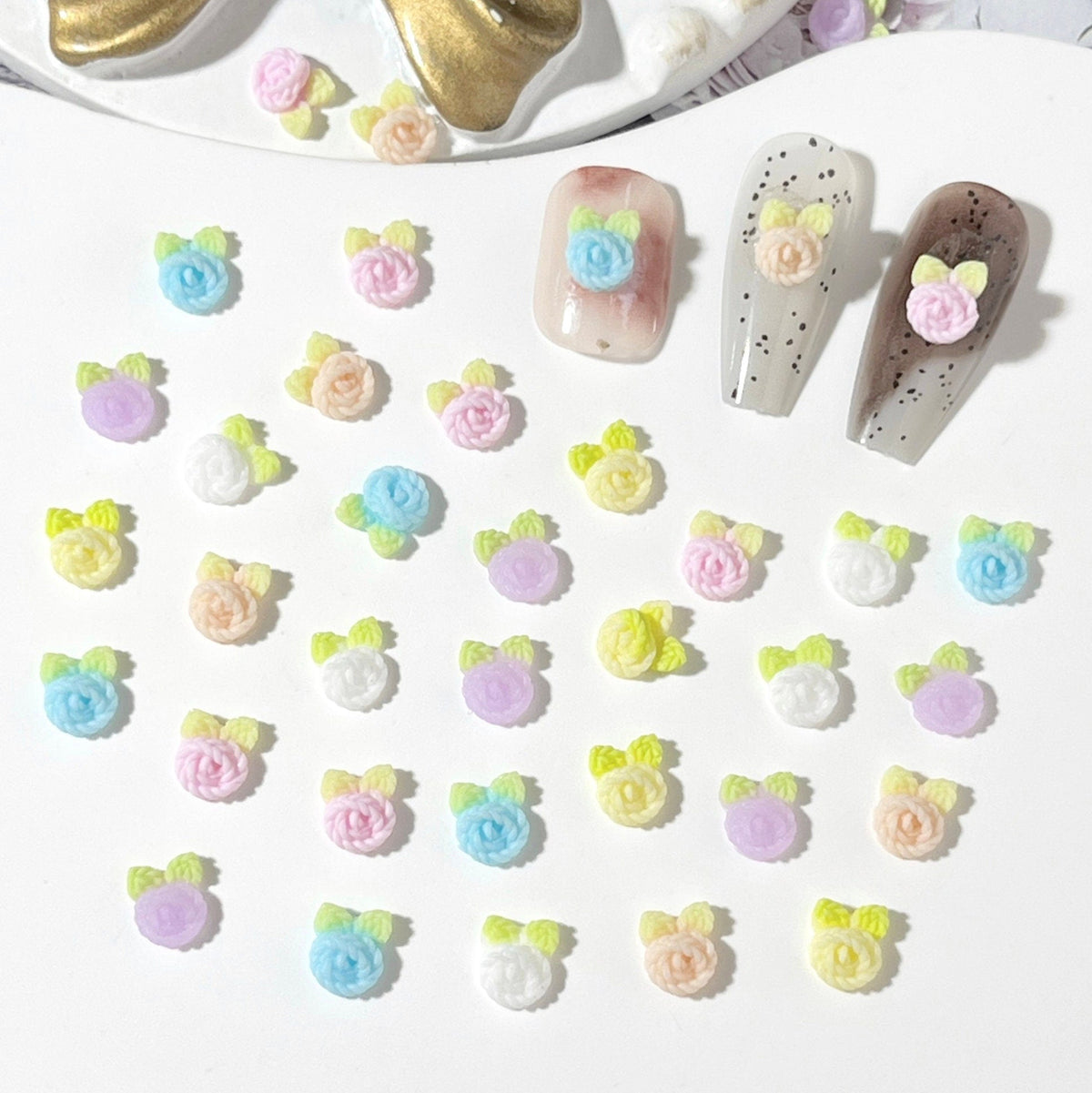 7MM x 6MM  Rose Flower, 3D Nail Art Charms, Mini Cabochon