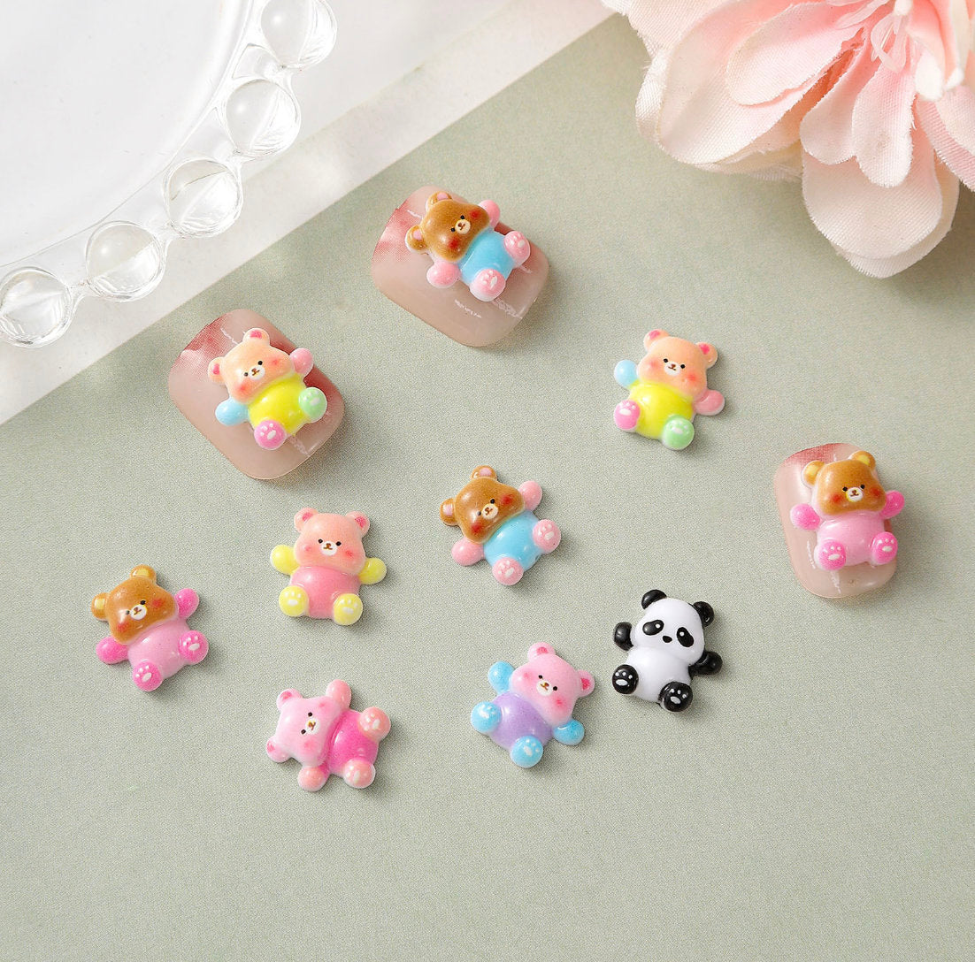 8MM x 12MM Colorful Teddy Bears 3D Nail Art Charms, Mini Cabochon