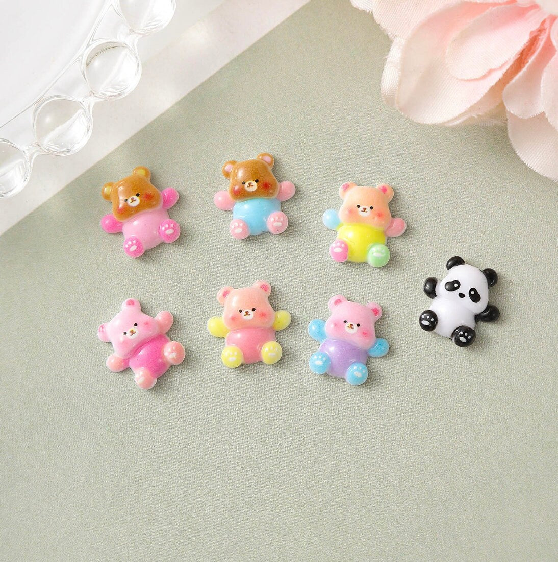 8MM x 12MM Colorful Teddy Bears 3D Nail Art Charms, Mini Cabochon