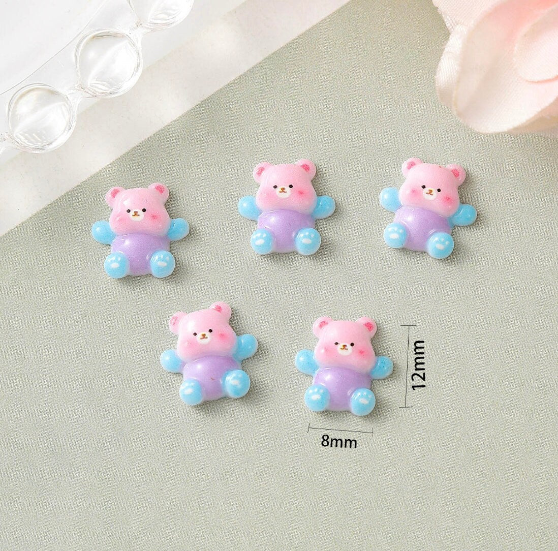 8MM x 12MM Colorful Teddy Bears 3D Nail Art Charms, Mini Cabochon