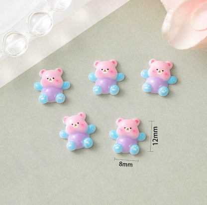 8MM x 12MM Colorful Teddy Bears 3D Nail Art Charms, Mini Cabochon