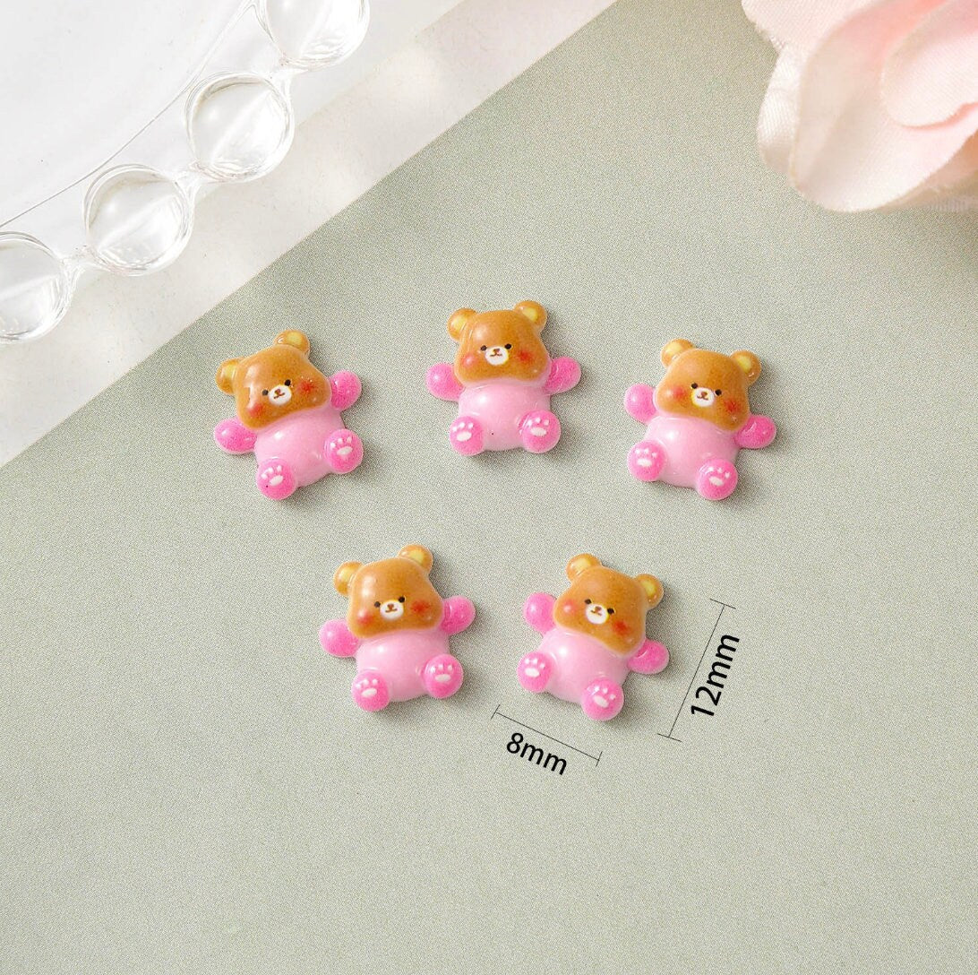 8MM x 12MM Colorful Teddy Bears 3D Nail Art Charms, Mini Cabochon