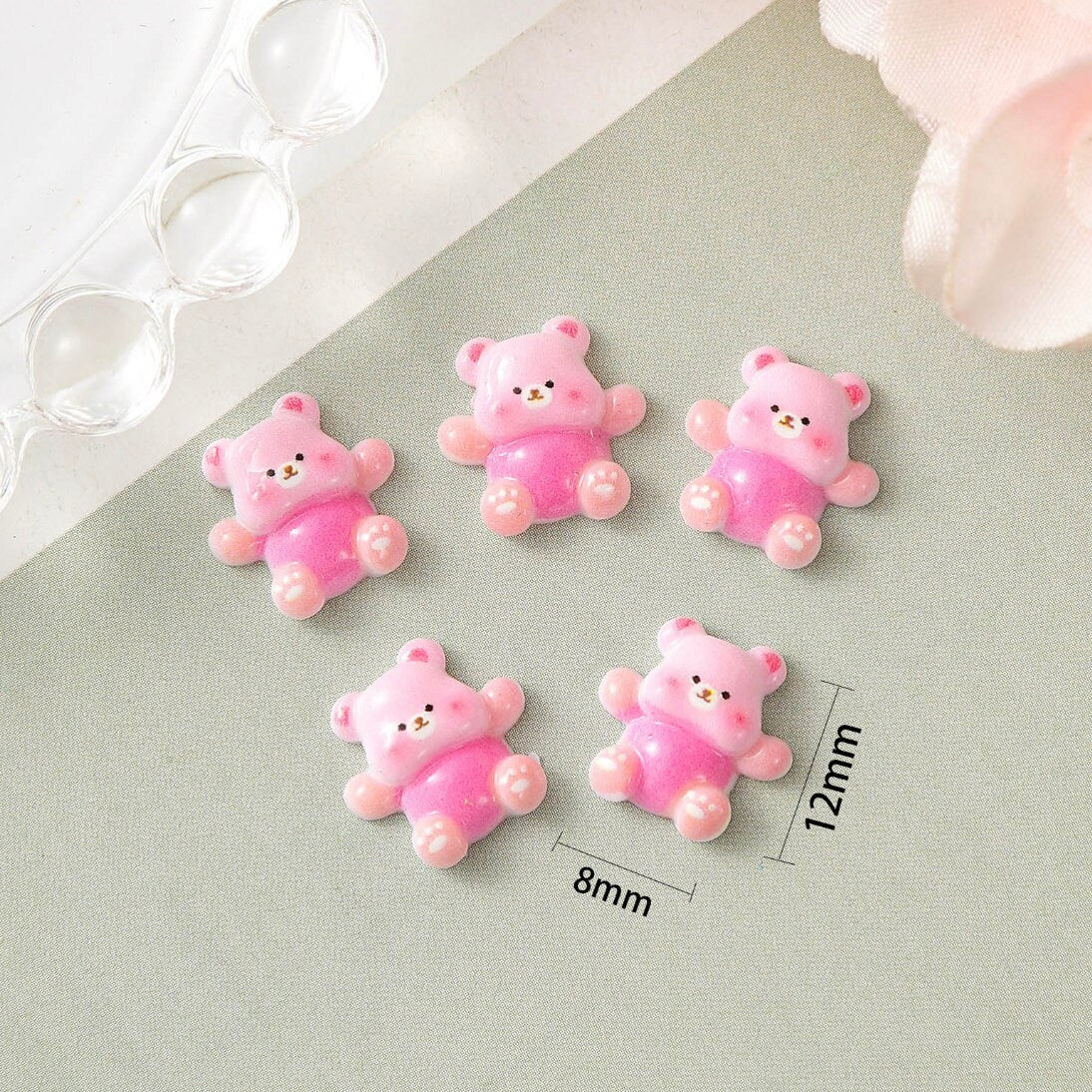 8MM x 12MM Colorful Teddy Bears 3D Nail Art Charms, Mini Cabochon