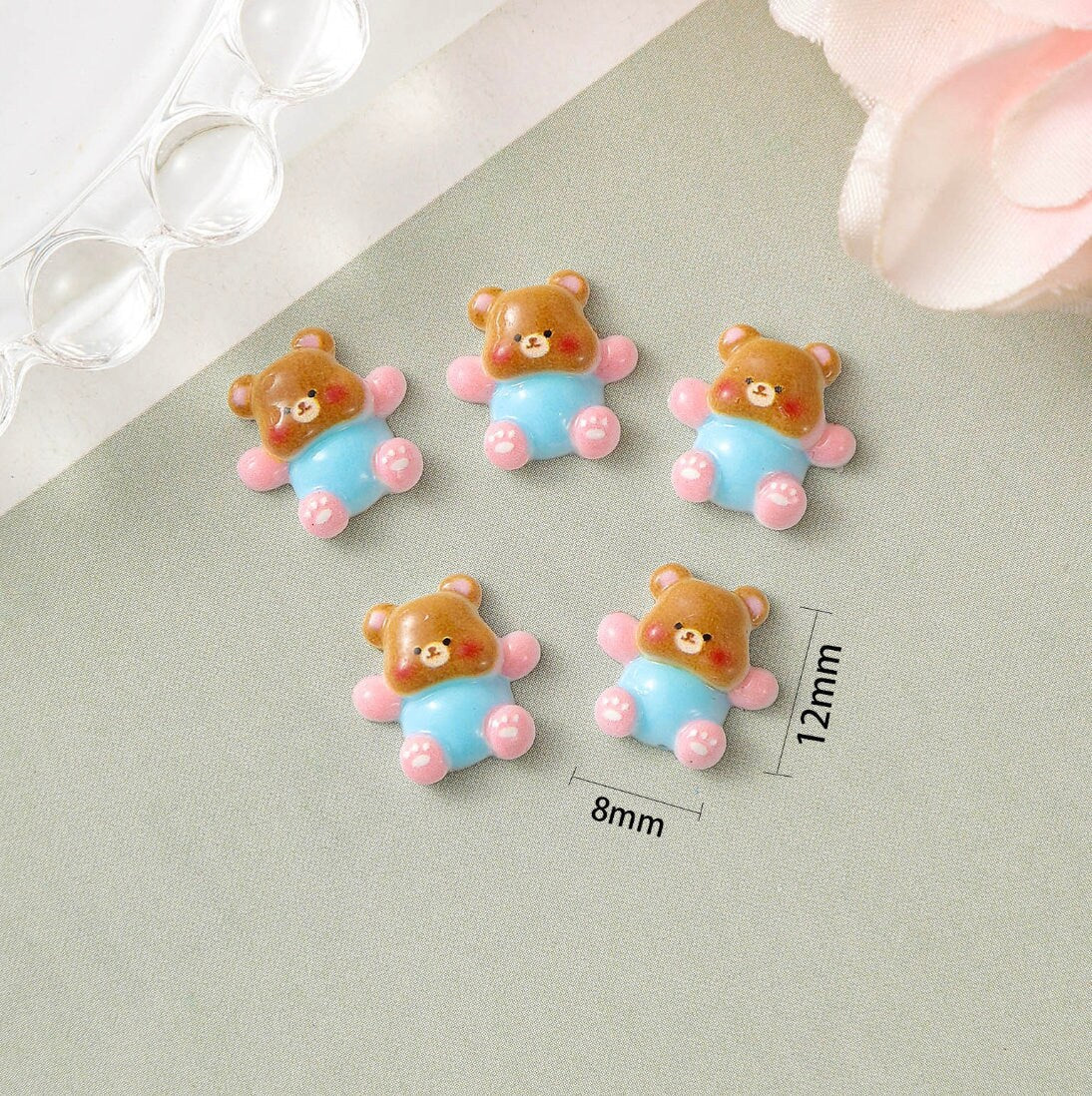 8MM x 12MM Colorful Teddy Bears 3D Nail Art Charms, Mini Cabochon