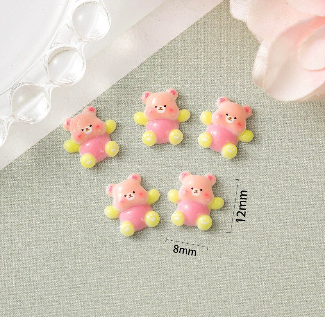 8MM x 12MM Colorful Teddy Bears 3D Nail Art Charms, Mini Cabochon