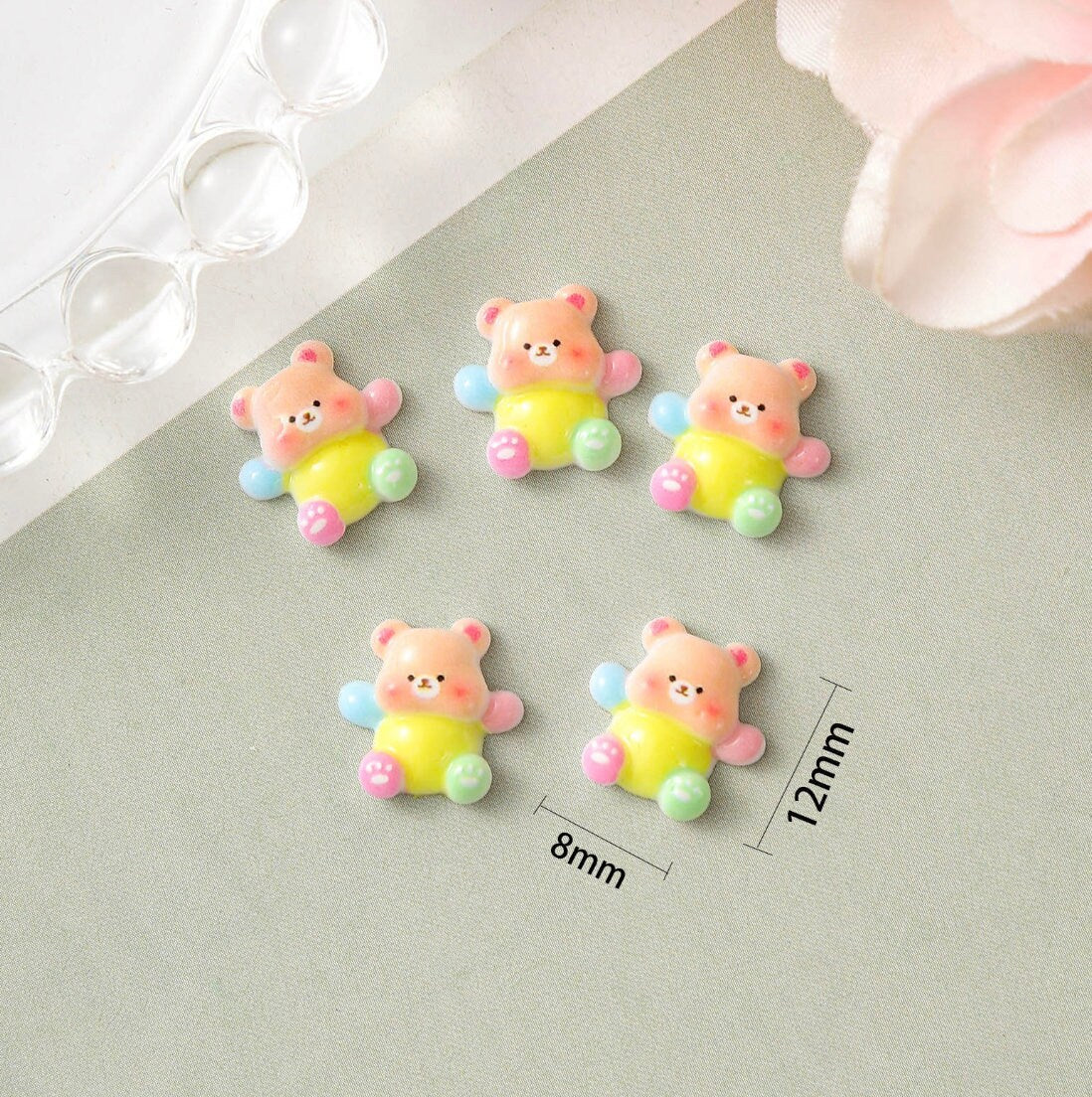 8MM x 12MM Colorful Teddy Bears 3D Nail Art Charms, Mini Cabochon