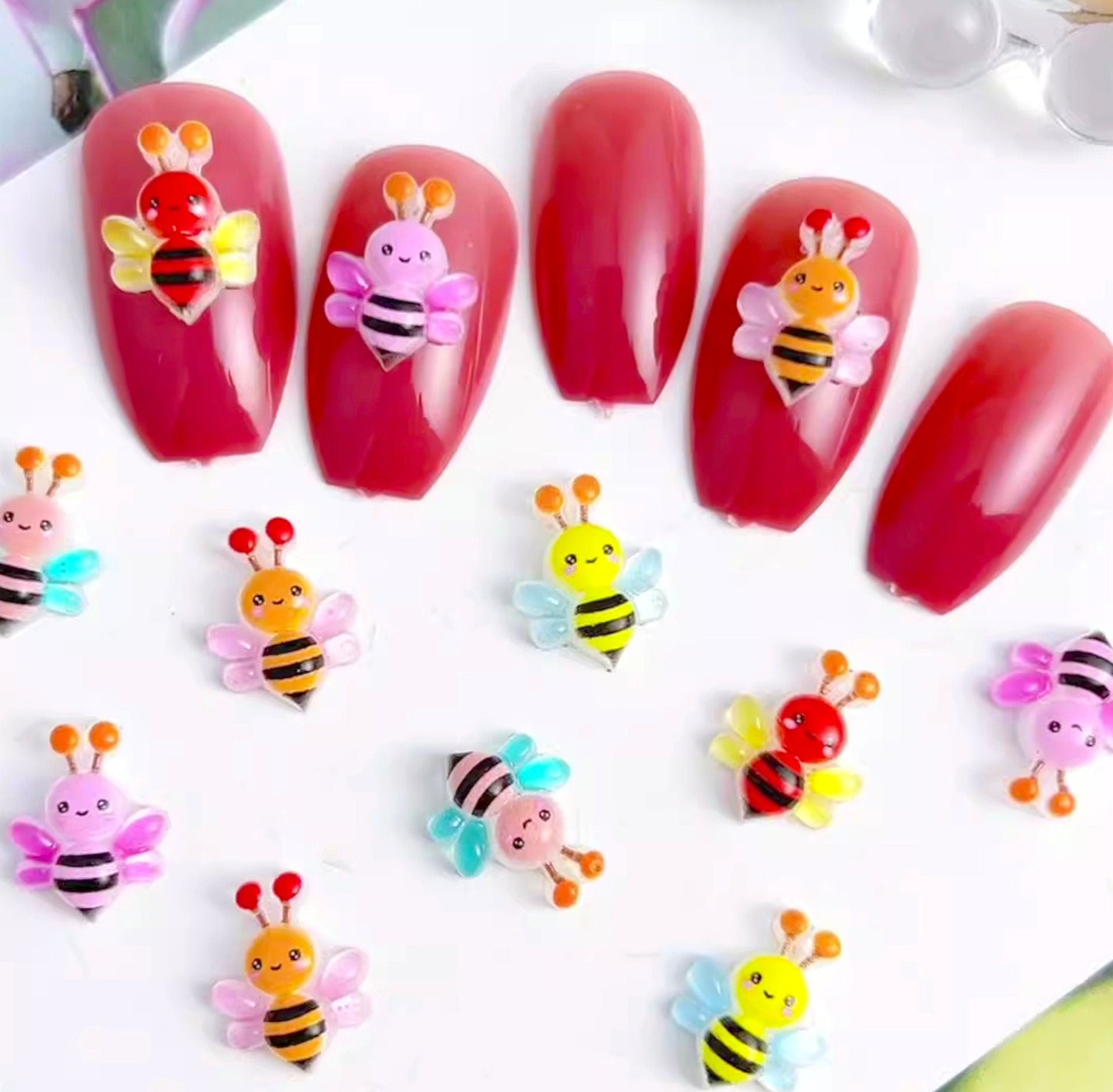 Colorful Mix of Cute Bees, Animal Themed  3D Nail Art Charms, Mini Cabochon