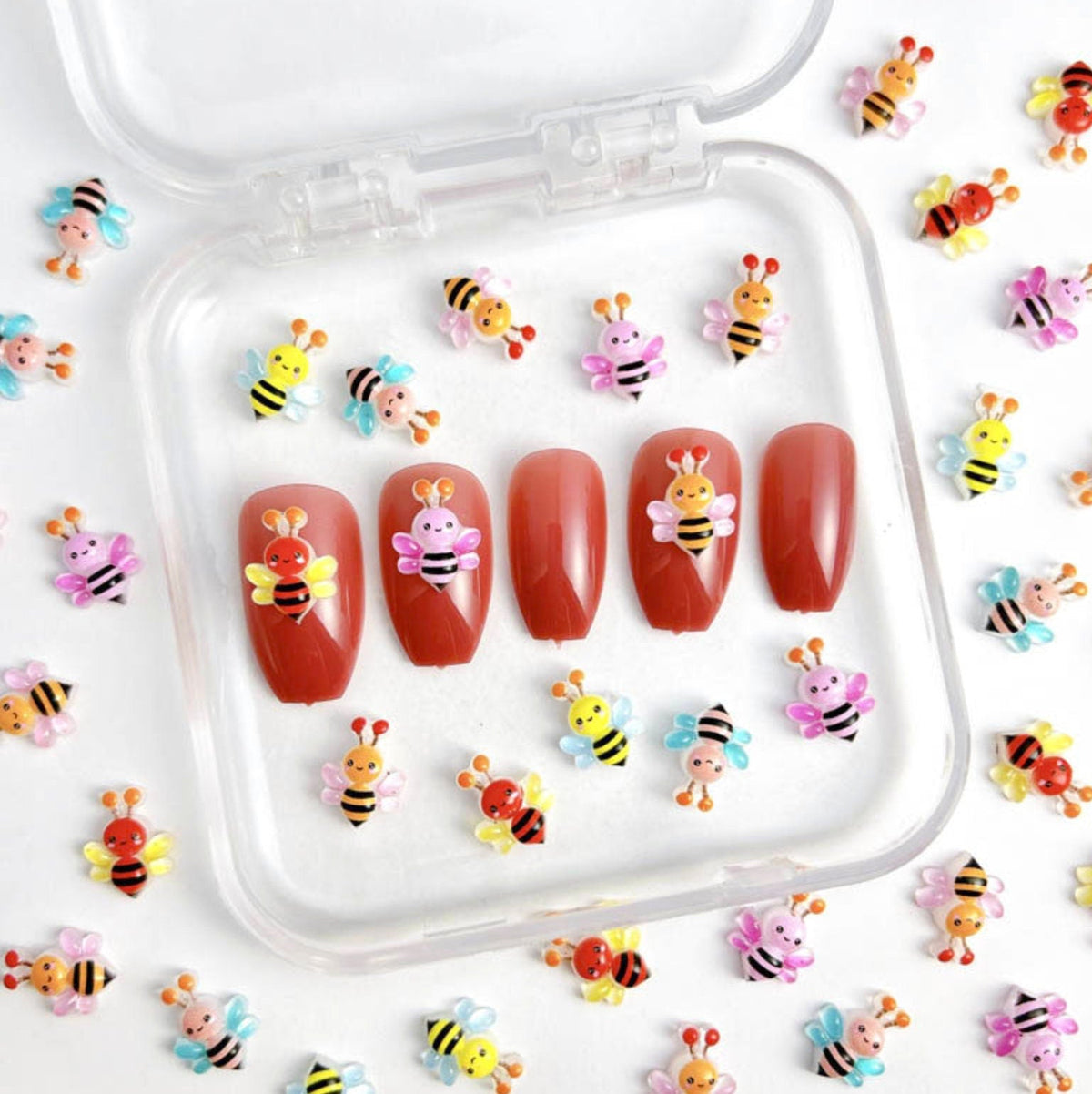 Colorful Mix of Cute Bees, Animal Themed  3D Nail Art Charms, Mini Cabochon