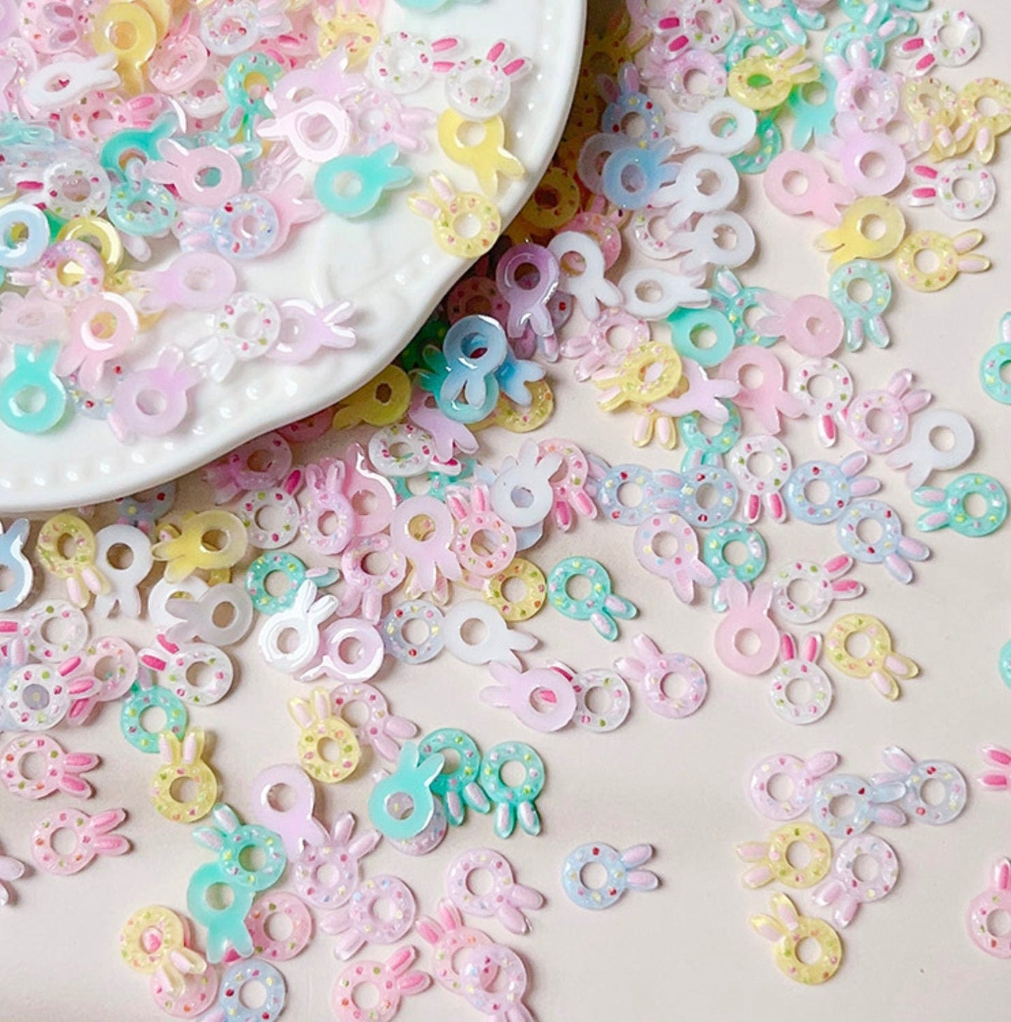 Cute 3D Bunny Donut Themed Nail Art Charms, Mini Cabochon