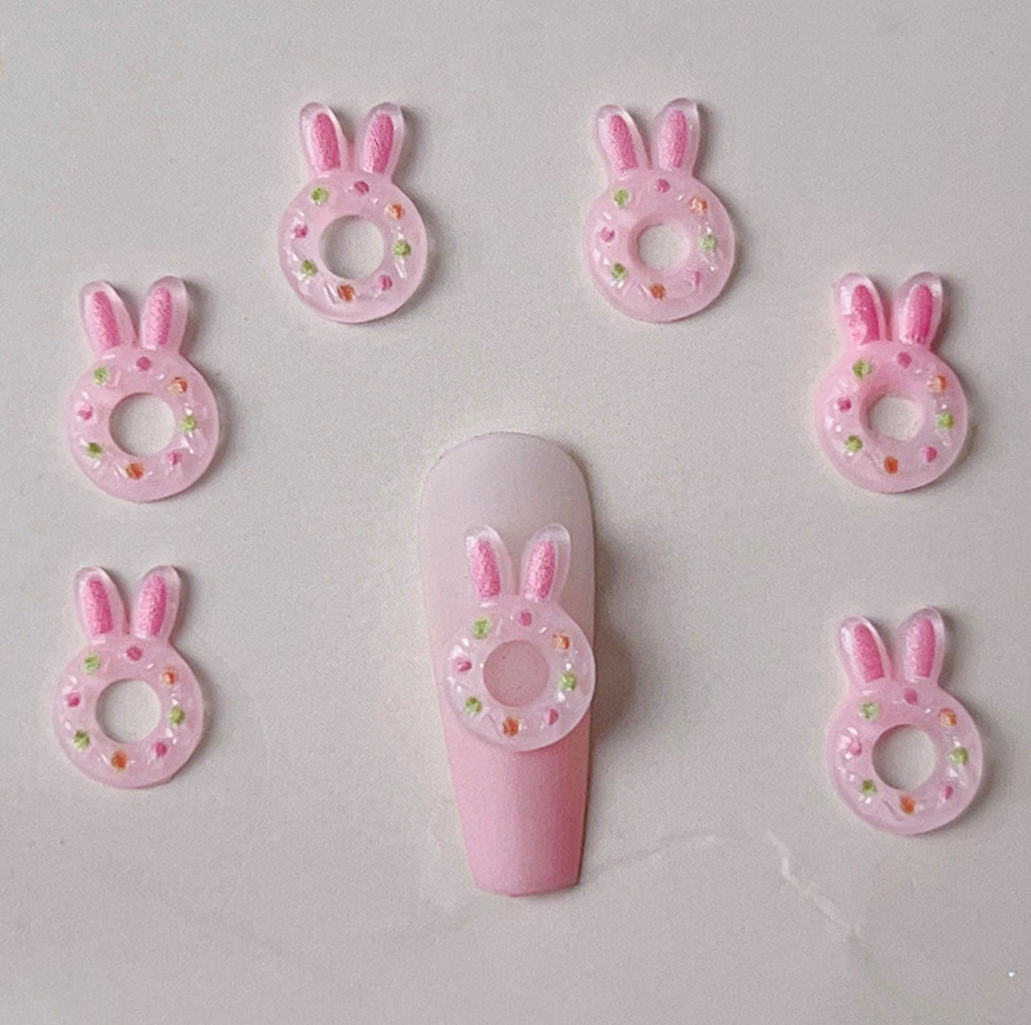 Cute 3D Bunny Donut Themed Nail Art Charms, Mini Cabochon
