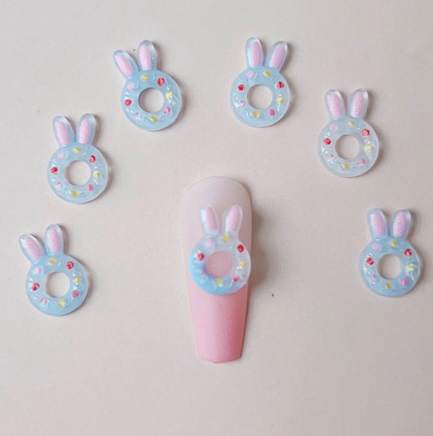 Cute 3D Bunny Donut Themed Nail Art Charms, Mini Cabochon