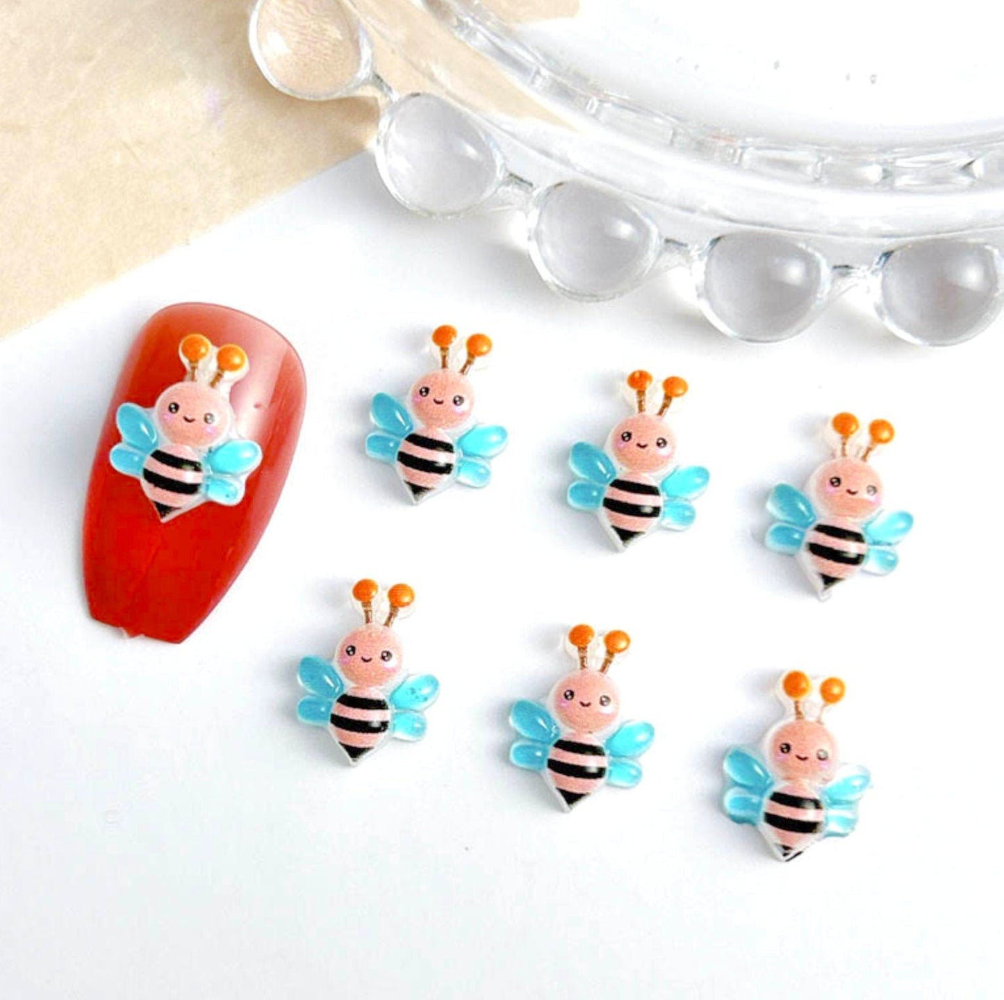 Colorful Mix of Cute Bees, Animal Themed  3D Nail Art Charms, Mini Cabochon