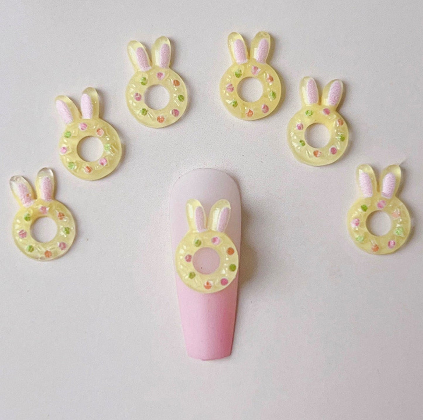 Cute 3D Bunny Donut Themed Nail Art Charms, Mini Cabochon